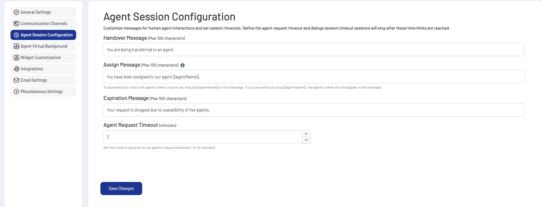 Agent Session Configuration