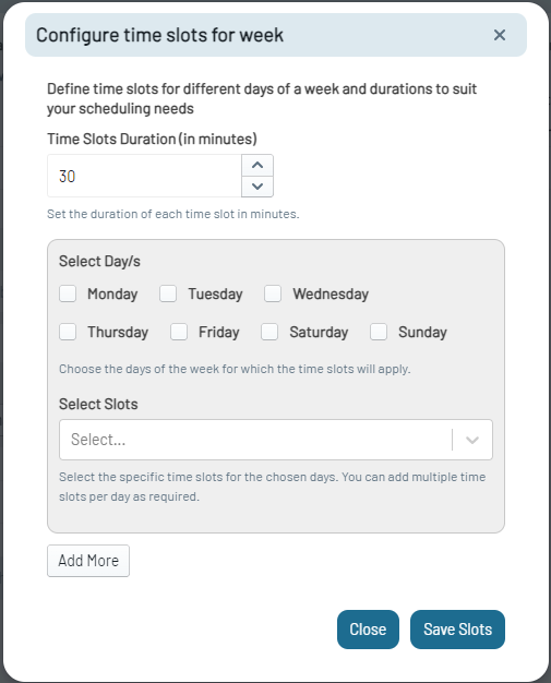 Configure Week Time Slots