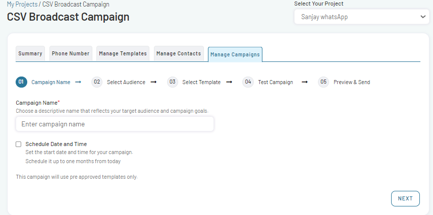 CSV immidiate Broadcast Campaign