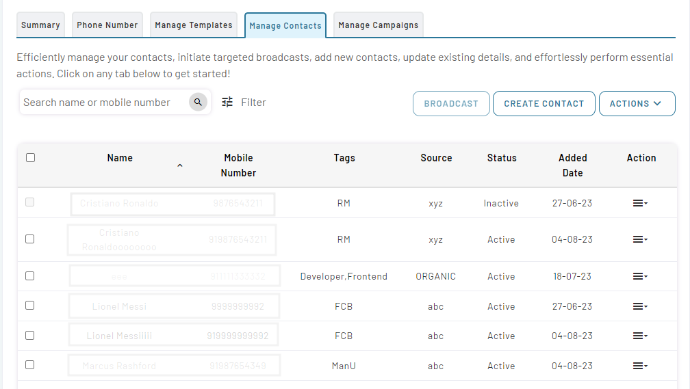 CSV immidiate Broadcast Campaign